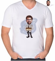 BK Gift Kişiye Özel Erkek Doğum Günü Karikatürlü V Yaka Tişört-4 (Beyaz)