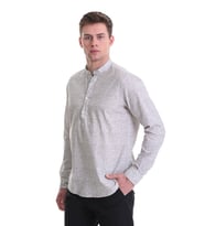 Hatemoğlu Gri Comfort Fit Baskılı %100 Pamuklu Hakim Yaka Uzun Kollu Casual Gömlek