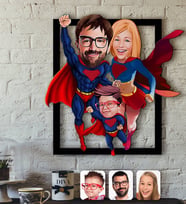 BK Gift Kişiye Özel Süper Aile Karikatürlü 3D Ahşap Tablo-3