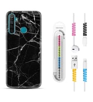 Realme 5i 5 Pro 6i 7 Pro 8 Kılıf Kablo Koruma Spiral Silikon Fragile Black Mermer 1378
