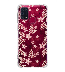 Samsung Galaxy M31  Köşe Korumalı Antişok Kapak Floral Kırmızı Tasarımlı Şeffaf  Kılıf
