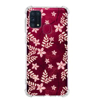 Samsung Galaxy M31  Köşe Korumalı Antişok Kapak Floral Kırmızı Tasarımlı Şeffaf  Kılıf