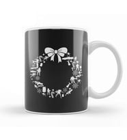 Aliens Christmas Wreath Pattern Kupa Bardak Porselen