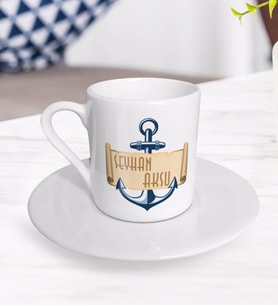 BK Gift Kişiye Özel İsimli Çapa Tasarımlı Türk Kahvesi Fincanı-3
