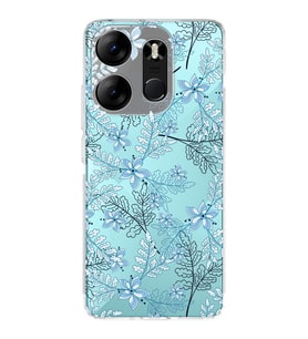 PrintiFy Tecno Spark Go 2023 Uyumlu Kamera Korumalı Floral Mavi Tasarımlı Şeffaf Silikon Kılıf