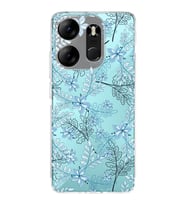 PrintiFy Tecno Spark Go 2023 Uyumlu Kamera Korumalı Floral Mavi Tasarımlı Şeffaf Silikon Kılıf
