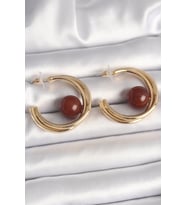 Pirinç Gold Renk Halka Model Kahverengi Boncuk Detay Kadın Küpe - EBJ250412W32564 (Renksiz)