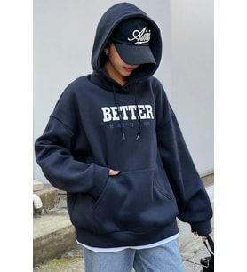 Unisex Better Baskılı Oversize Sweatshirt (Lacivert)