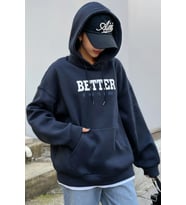 Unisex Better Baskılı Oversize Sweatshirt (Lacivert)