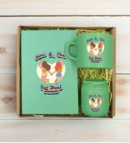 BK Gift Kişiye Özel İsimli DTF Best Friend Temalı Yeşil Defter & Kahve Fincanı & Mum Hediye Seti-6, Arkadaşa Hediye, Doğum Günü Hediyesi