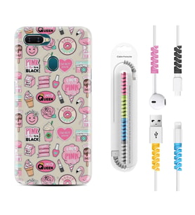 Oppo A5S A15 A16 A54 A55 A73 A74 Kılıf Kablo Koruma Spiral Silikon Donut Flamingo 1415