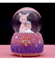 Sevimli Dostlar Temalı Orta Boy Işıklı Müzikli Kar Küresi (Pembe)