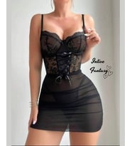 Intive Siyah Göğsü Dantel Detaylı Transparan Slim-Fit Feminen Gecelik