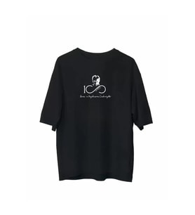 Unisex Bisiklet Yaka Baskılı Oversize T-Shirt - Siyah