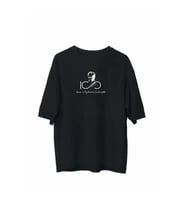 Unisex Bisiklet Yaka Baskılı Oversize T-Shirt - Siyah