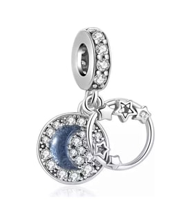 Nur Silver Hilal ve Yıldızlar Sallantılı Gümüş Charm NUR-CM00363