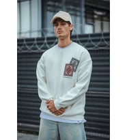 Uzun Kol Bisiklet Yaka Baskılı SweatShirt - Beyaz