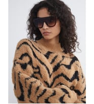 LCW Modest Kahverengi Dik Yaka Leopar Desenli Kadın Triko Tunik