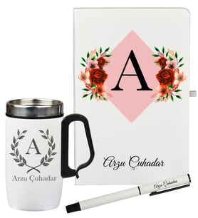 Arkadaşa Hediye, Anneme Hediye Kişiye Özel Defter Kalem Ve Termos - Mug Seti
