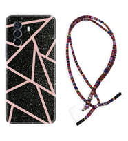 Huawei Nova Y70 Y90 Nova 9 SE  Kılıf Boyun Asklı Rasta Silikon Pembe Şeritli Mermer 1312