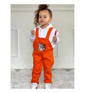 MODAVALS TOM & JERRY NAKIŞLI UNISEX KARDEŞ KOMBİN BAHÇIVAN TULUM & SWEAT SET - TURUNCU