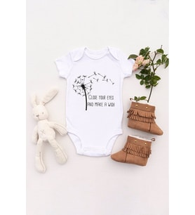 Unisex Bebek Gözlerini Kapat Ve Bir Dilek Tut Baskılı Body Zıbın