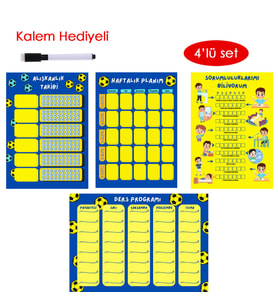 Çocuklar İçin Planlayıcı Set - Sarı Lacivert (Alışkanlık Takibi, Haftalık Planlayıcı, Sorumluluk Takibi, Ders Programı) (Çok Renkli)