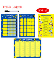Çocuklar İçin Planlayıcı Set - Sarı Lacivert (Alışkanlık Takibi, Haftalık Planlayıcı, Sorumluluk Takibi, Ders Programı) (Çok Renkli)