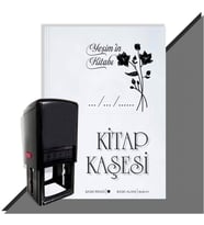 Kişiye Özel Çiçek Buketi 8 Tarihli Otomatik Kitap Kaşesi (Siyah)