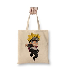 Chibi Boruto Uzumaki Bez Çanta Uzun Saplı Alışveriş Çantası Plaj Çantası (Beyaz)