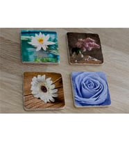 Mavi Gül ve Çiçekler Doğal Taş Bardak Altlığı 4'lü set - Natural Stone Coasters