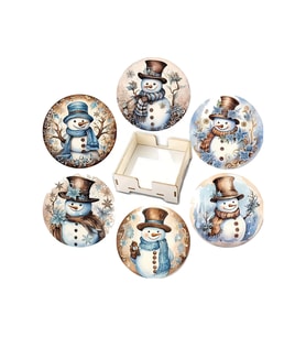 BİLGE tasarım Noel Yılbaşı Ahşap Bardak Altlığı - 6 lı set Set AHŞAP ÖZEL TASARIM KUTULU
