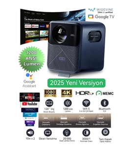 Yüksek Parlaklık Projeksiyon Cihazı, 1200 ANSI, Google TV, HDR, MEMC