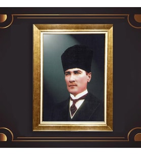 Özel Seri Paspartulu Çerçeveli Atatürk Tablo l177 (Gold)