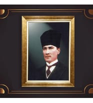 Özel Seri Paspartulu Çerçeveli Atatürk Tablo l177 (Gold)