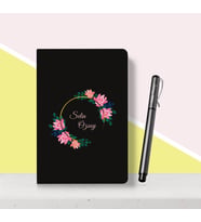 BK Gift Kişiye Özel Çiçek Desenli Siyah Defter Kalem Seti-4
