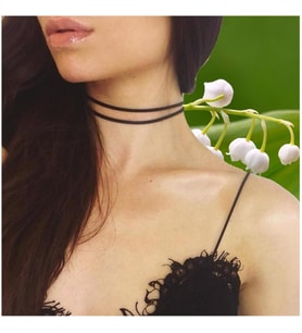 İkili Kadın Siyah Deri Choker