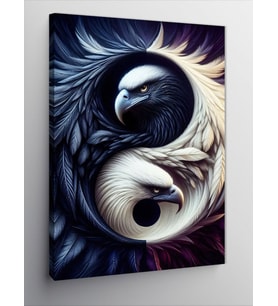 Kanvas Tablo Yin Yang Siyah Beyaz Kuşlar