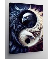 Kanvas Tablo Yin Yang Siyah Beyaz Kuşlar