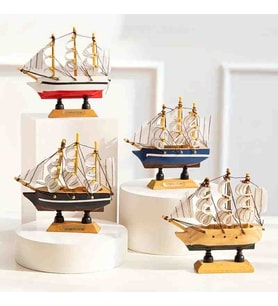 Ahşap Gemi Maketi El Yapımı Dekoratif Yelkenli Model Nautical Retro Tasarım Masaüstü Biblo Hediyelik