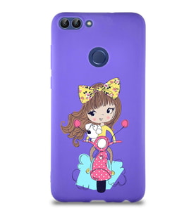 Huawei P Smart Soft Premier Kapak Vespagirl Tasarımlı Silikon Kılıf - Mor (Şeffaf)