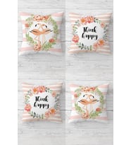 Filamingo Ve Think Happy Mesaj Gizli Fermuarlı Kırlent Kılıfı Koltuk Yastık Kılıfı Takım(4adet) (Somon-Beyaz)