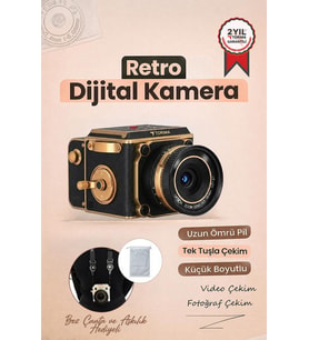 Torima Vintage Dijital Kamera Selfie Video Vlog Kamerası Fotoğraf Makinesi CMR48 Siyah