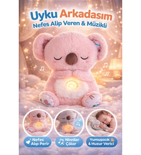Nefes alan PEMBE renk sevimli koala uyku arkadaşı sesli müzikli ışıklı