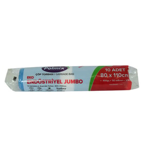 Çöp Torbası Jumbo Boy 80x110Cm 400Gr 50Mikron 90Lt Mavi Rulo 10 Adet