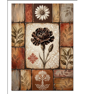 Patchwork Çiçek Karo Desen Tablo Dekoratif Kanvas - Mdf Ahşap Tablo