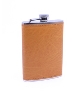 Turuncu Deri Kaplama Paslanmaz Çelik Cep Matarası - Hip Flask 9 OZ (Gümüş)