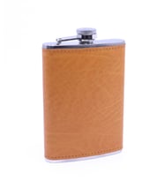 Turuncu Deri Kaplama Paslanmaz Çelik Cep Matarası - Hip Flask 9 OZ (Gümüş)