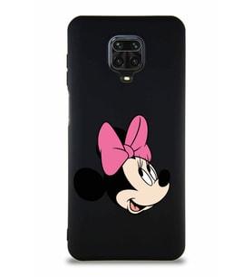 Xiaomi Redmi Note 9 Pro Soft Premier Kapak Minnie Mouse-A Tasarımlı Silikon Kılıf - Siyah (Şeffaf)