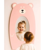 AYICIK FİGÜRLÜ DEKORATİF ÇOCUK ODASI BOY AYNASI (Pembe-Beyaz)